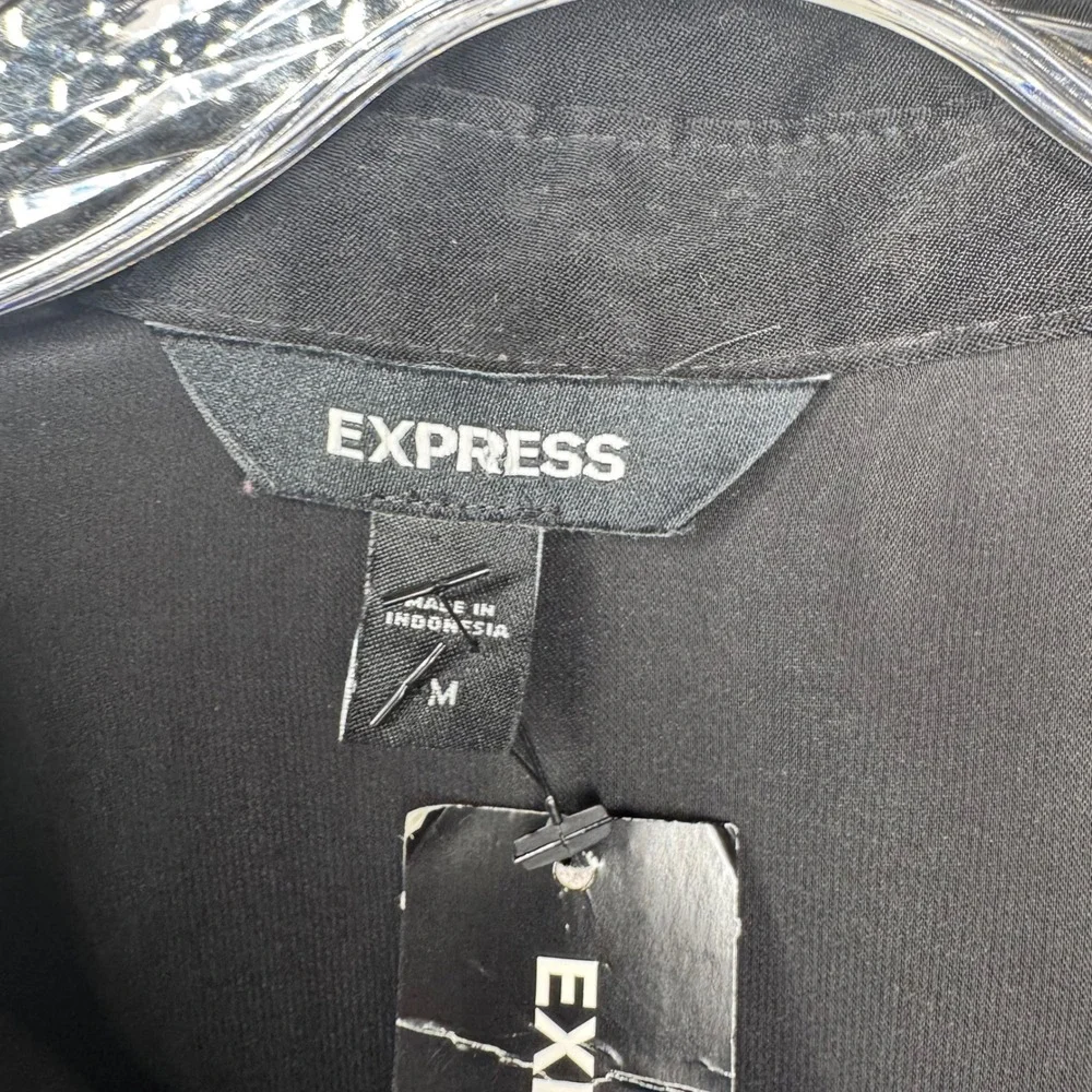 EXPRESS Black Satin Button Down Shirt‎ Tunic Top Long Sleeve Women's Size M